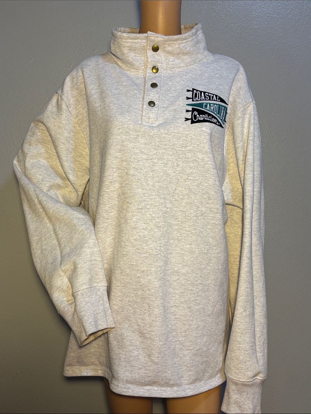 League Coastal Carolina Heather Gray Pullover with Teal & Black Pendant Logo